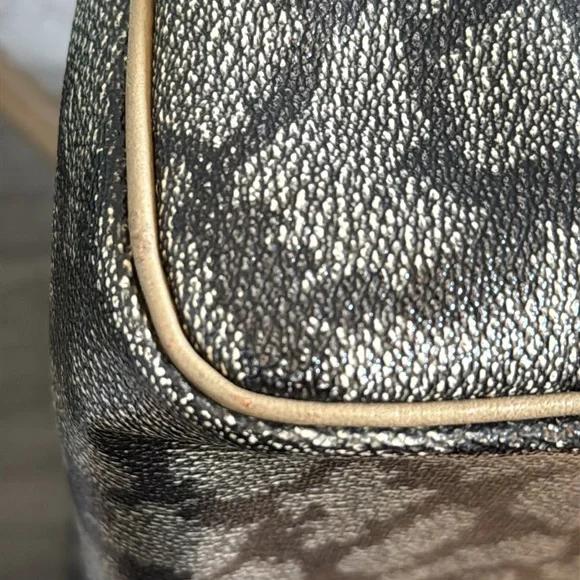 Vintage YSL Giraffe Print Boston Bag Brown MochaCanvas Leather Trim Luxury